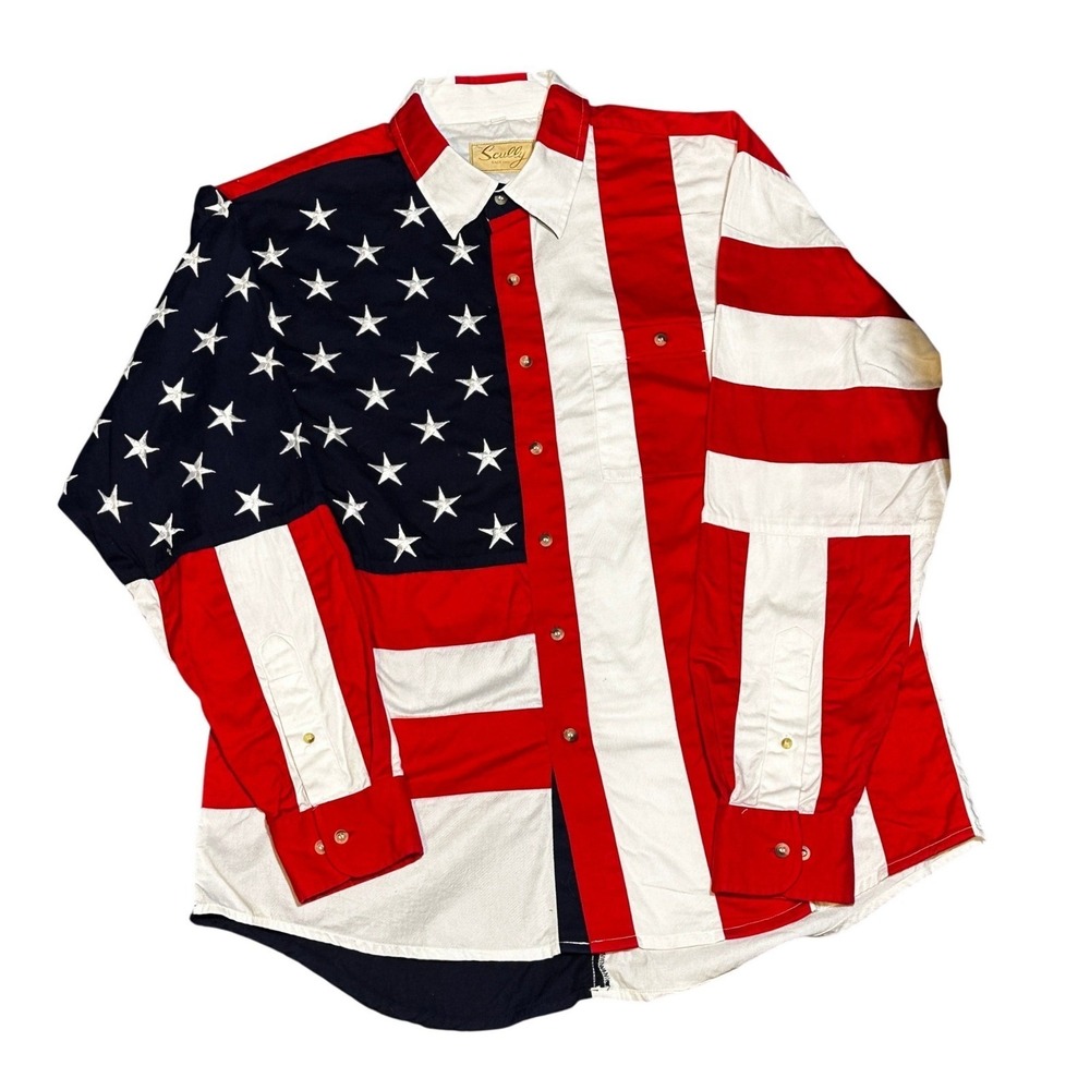 Scully Western Shirt Mens XL Red White Blue American Flag Stars Stripes Cotton